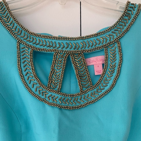 Lilly Pulitzer size 4 Blue and Gold Midi Dress - Picture 4 of 5